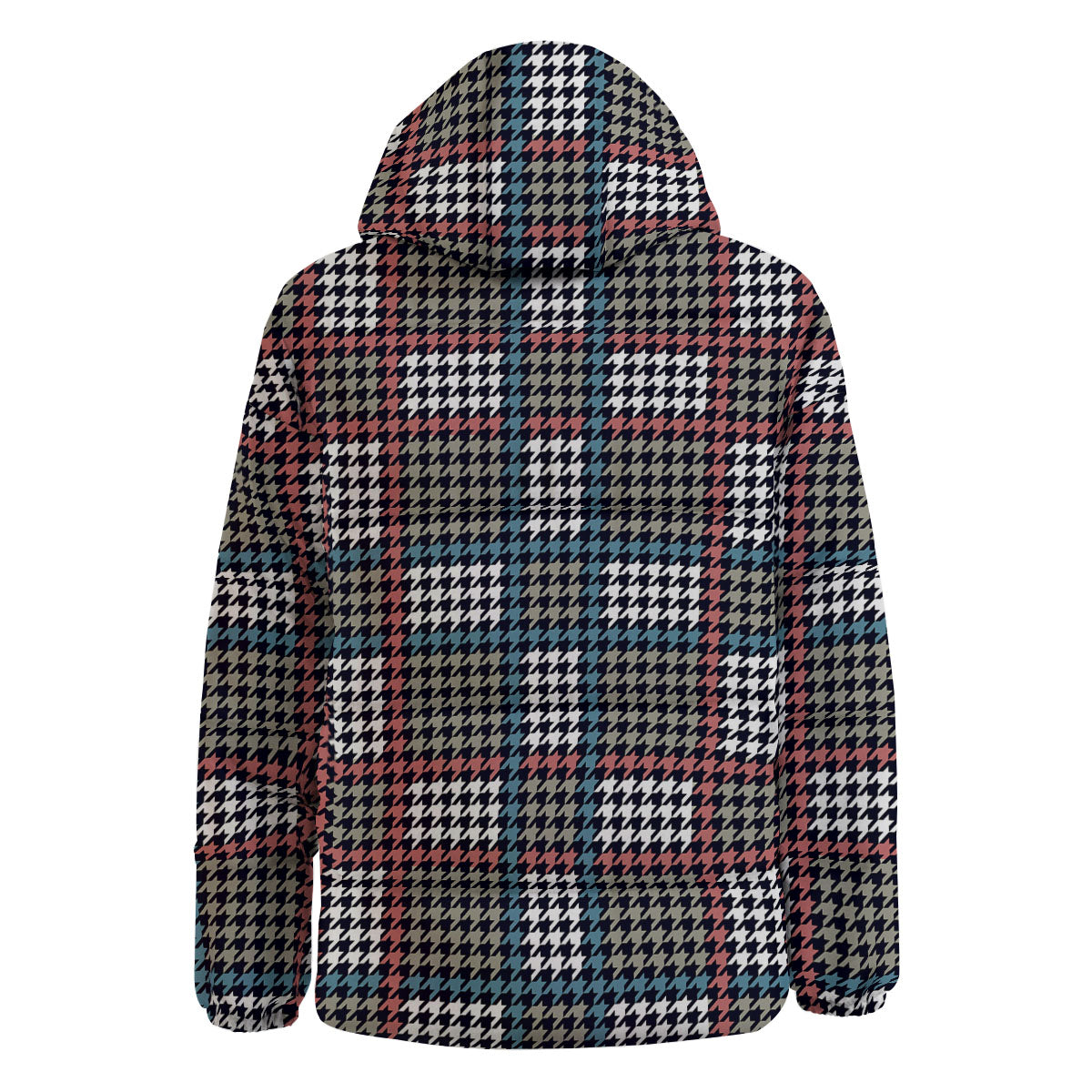 White Houndstooth And Blue Red Print Down Jacket-grizzshop
