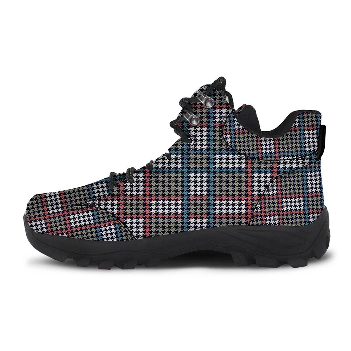 White Houndstooth And Blue Red Print Hiking Shoes-grizzshop