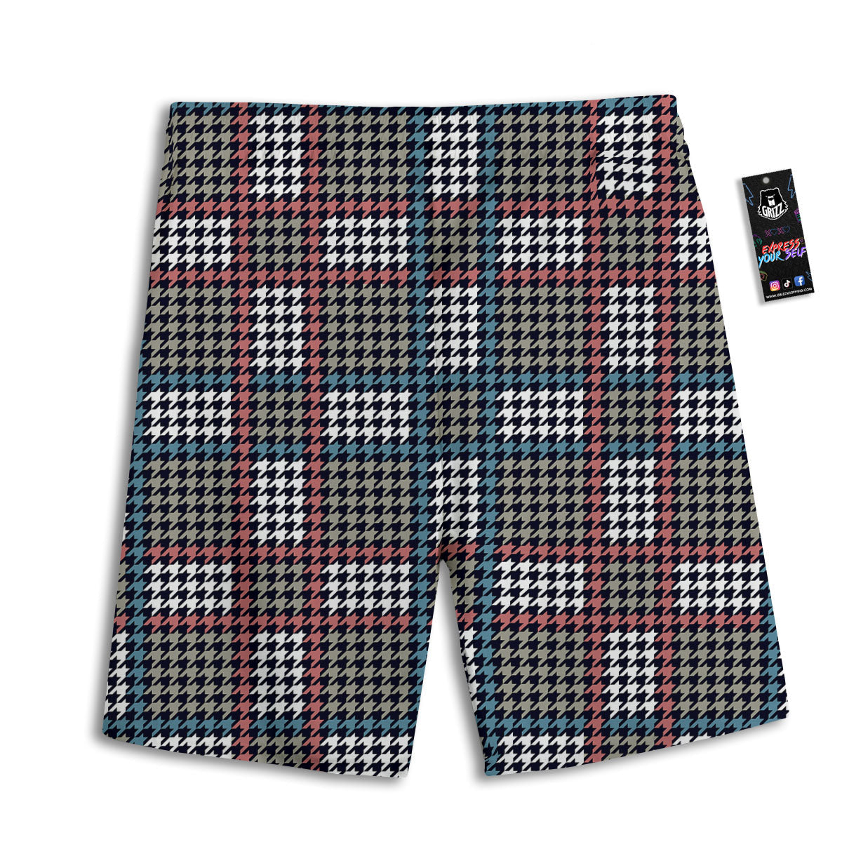 White Houndstooth And Blue Red Print Men's Athletic Shorts