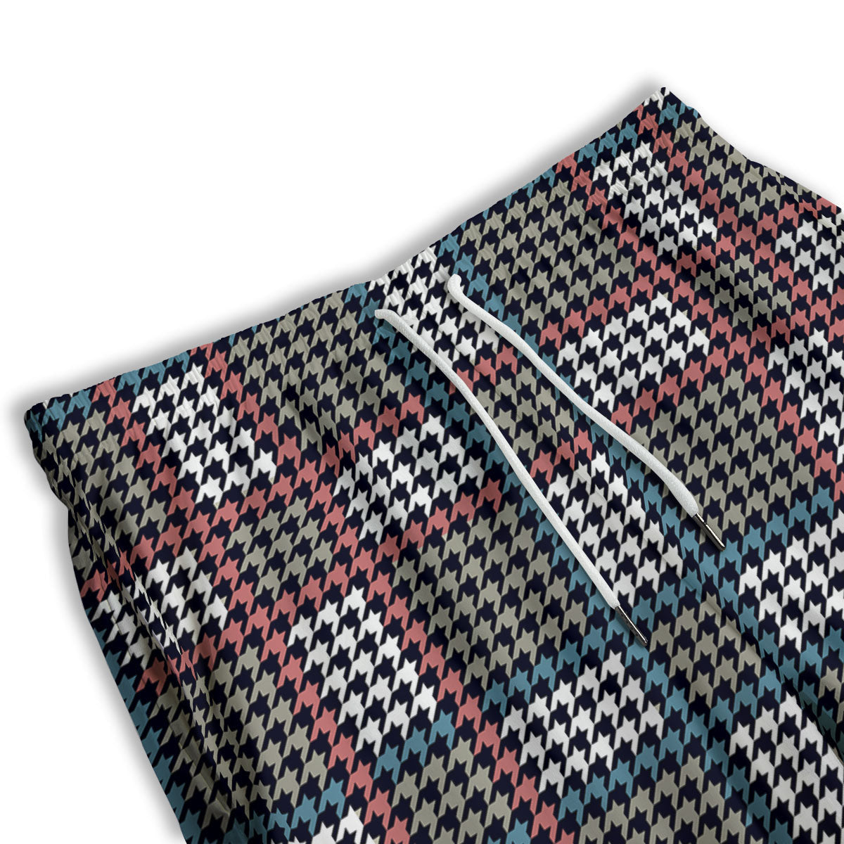 White Houndstooth And Blue Red Print Men's Athletic Shorts