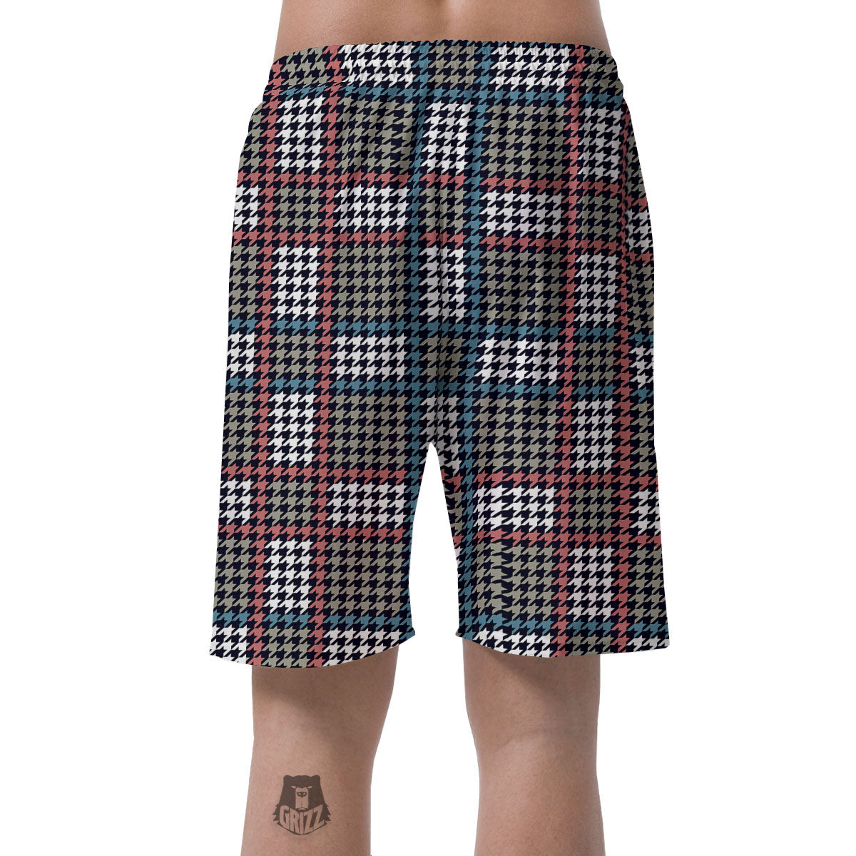 White Houndstooth And Blue Red Print Men's Shorts-grizzshop