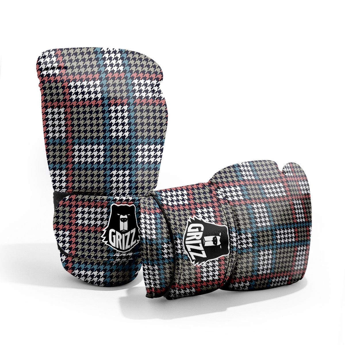 White Houndstooth And Blue Red Print Pro Boxing Glove