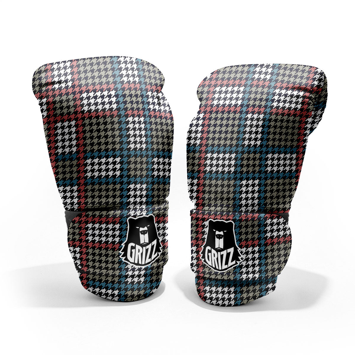 White Houndstooth And Blue Red Print Pro Boxing Glove