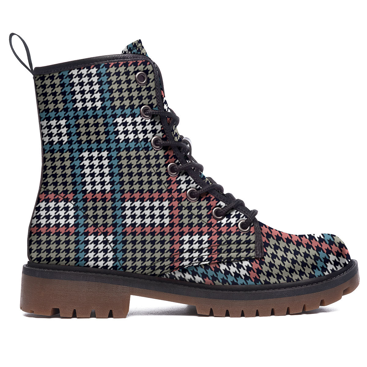 White Houndstooth And Blue Red Print Work Boots-grizzshop
