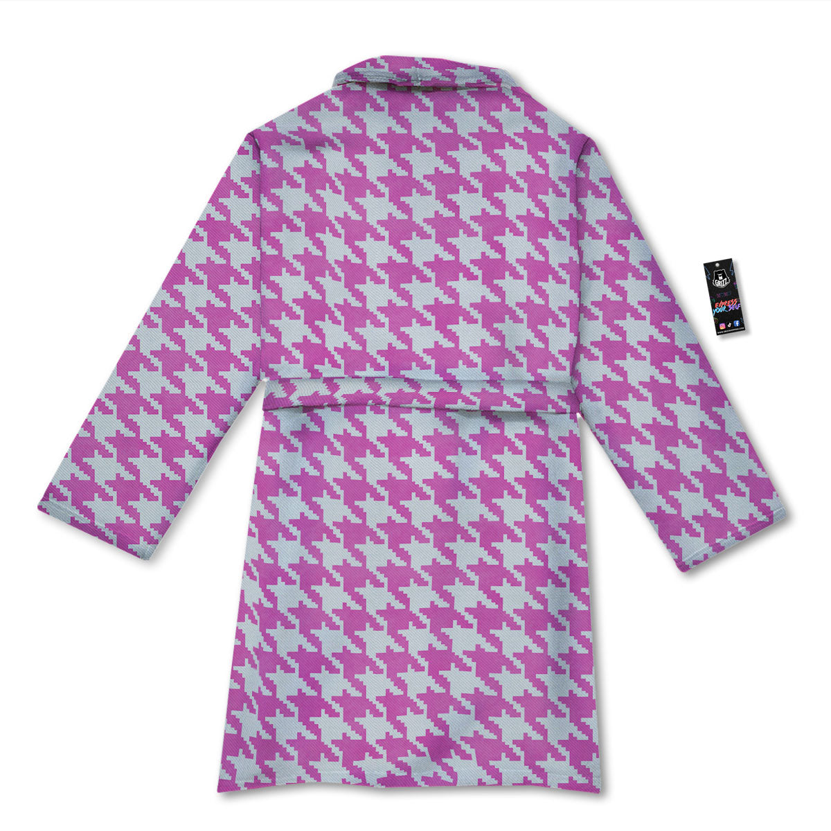White Houndstooth And Pink Print Bathrobe-grizzshop