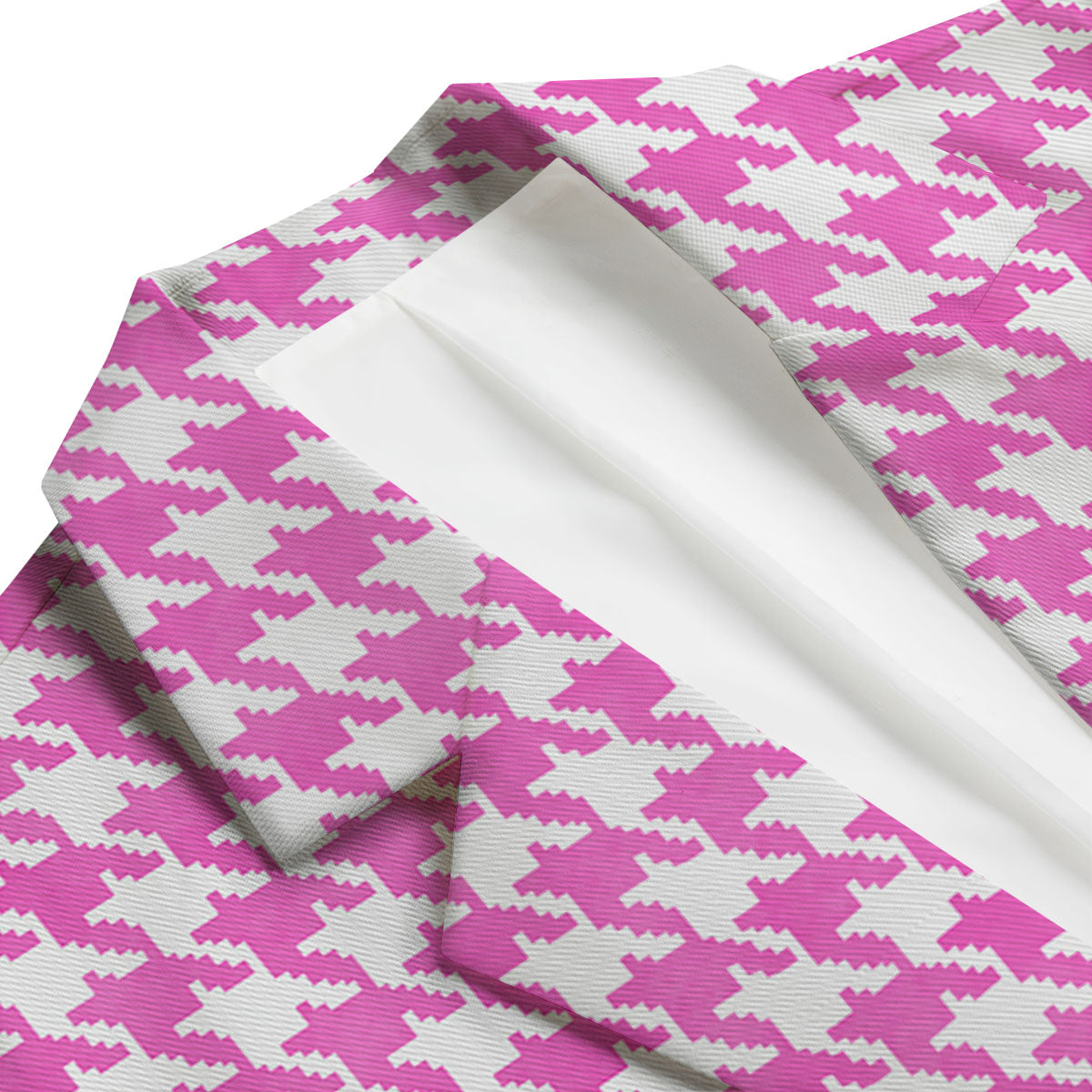 White Houndstooth And Pink Print Men's Blazer-grizzshop