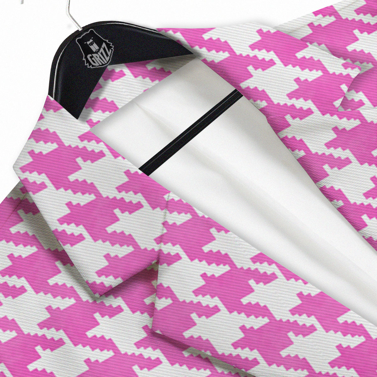 White Houndstooth And Pink Print Men's Sport Coat-grizzshop