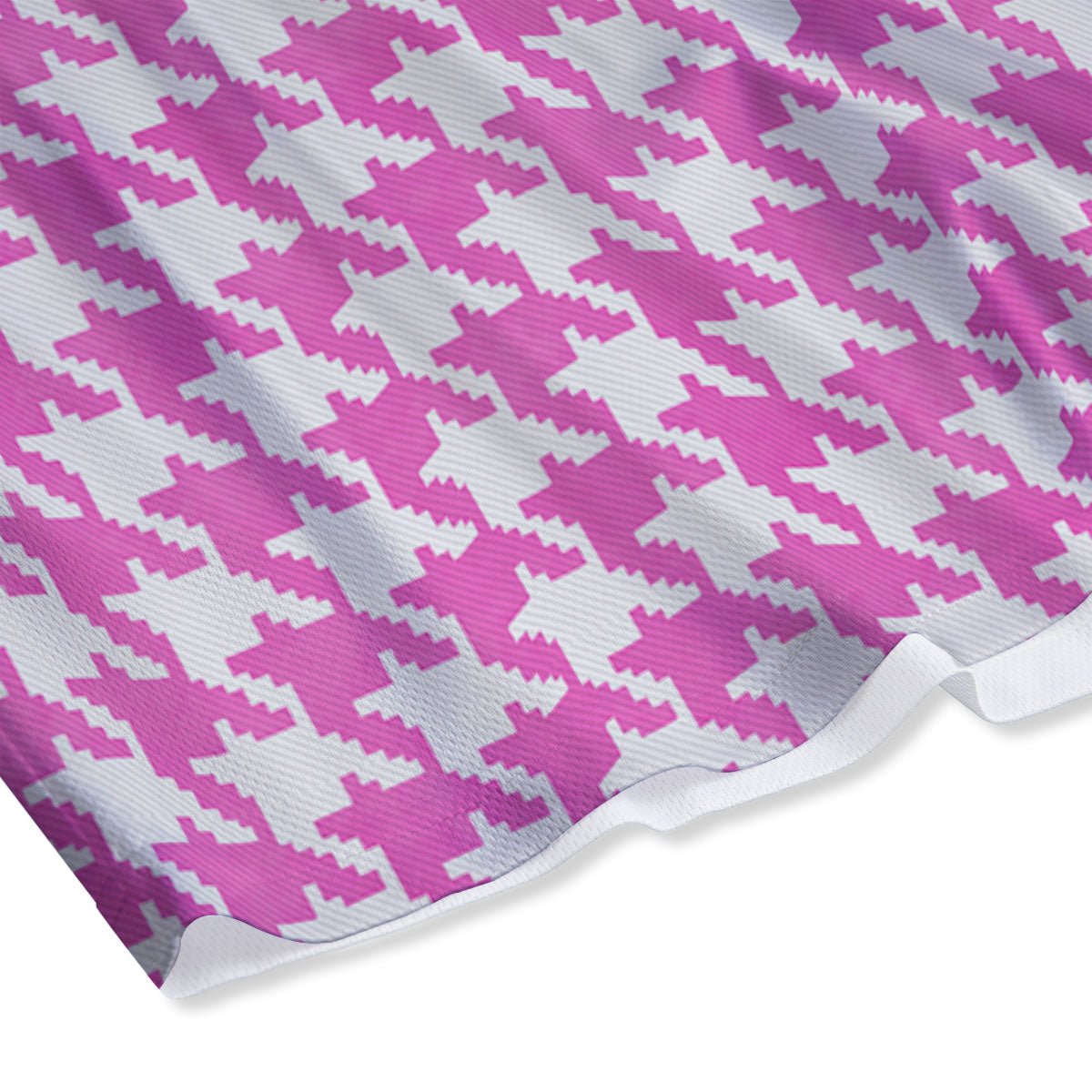 White Houndstooth And Pink Print Mesh Shorts