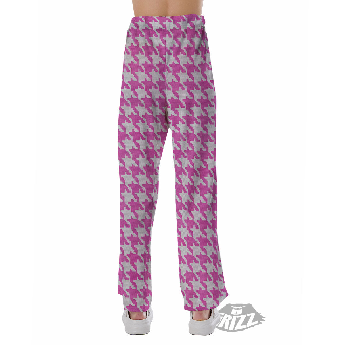 White Houndstooth And Pink Print Pajama Pants-grizzshop