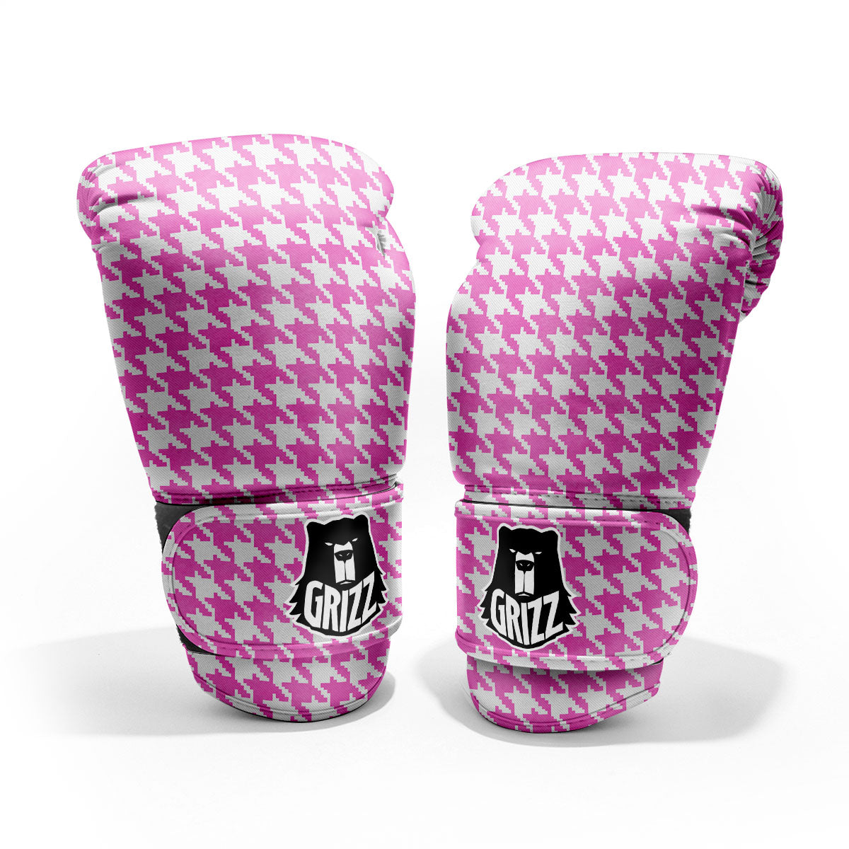 White Houndstooth And Pink Print Pro Boxing Glove