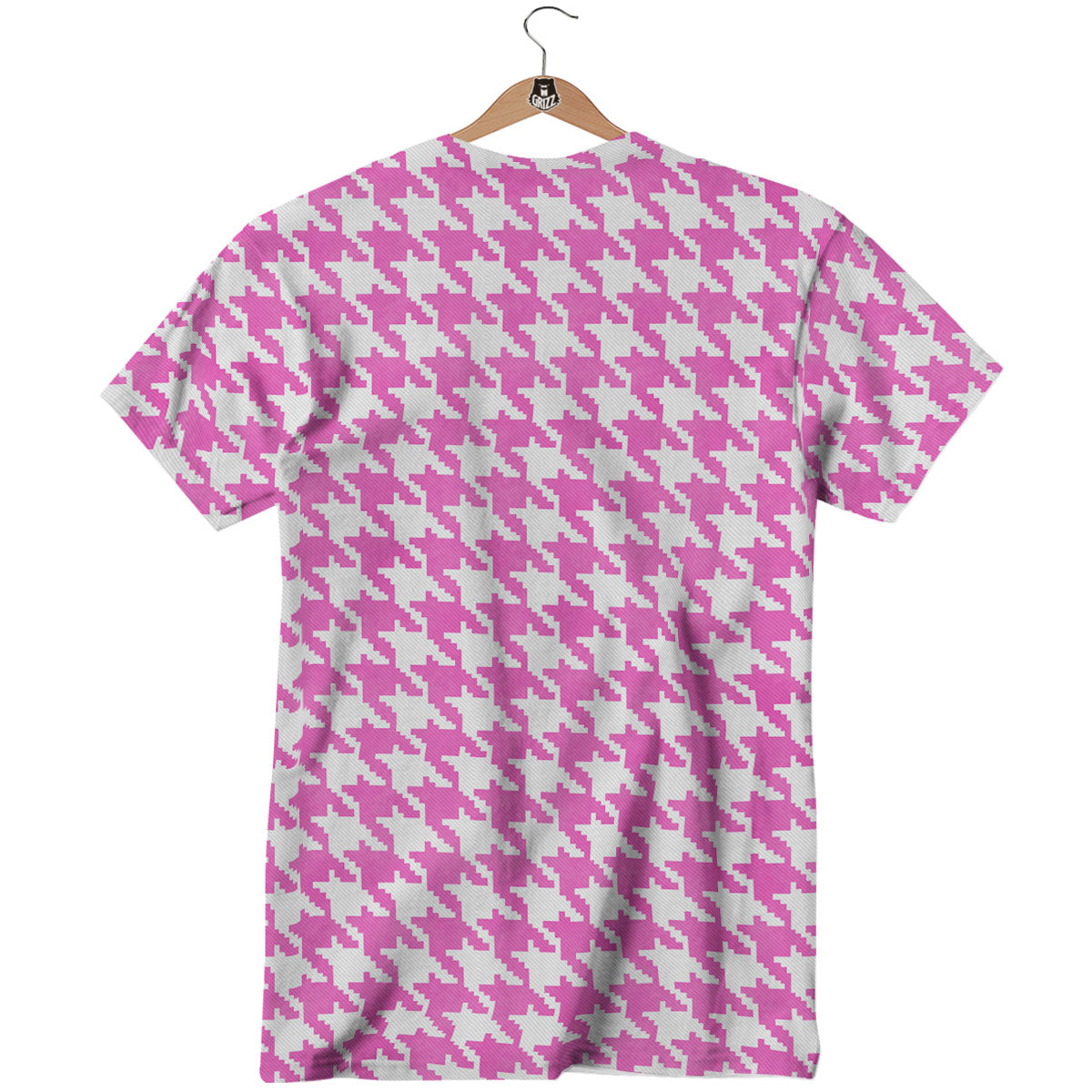 White Houndstooth And Pink Print T-Shirt-grizzshop