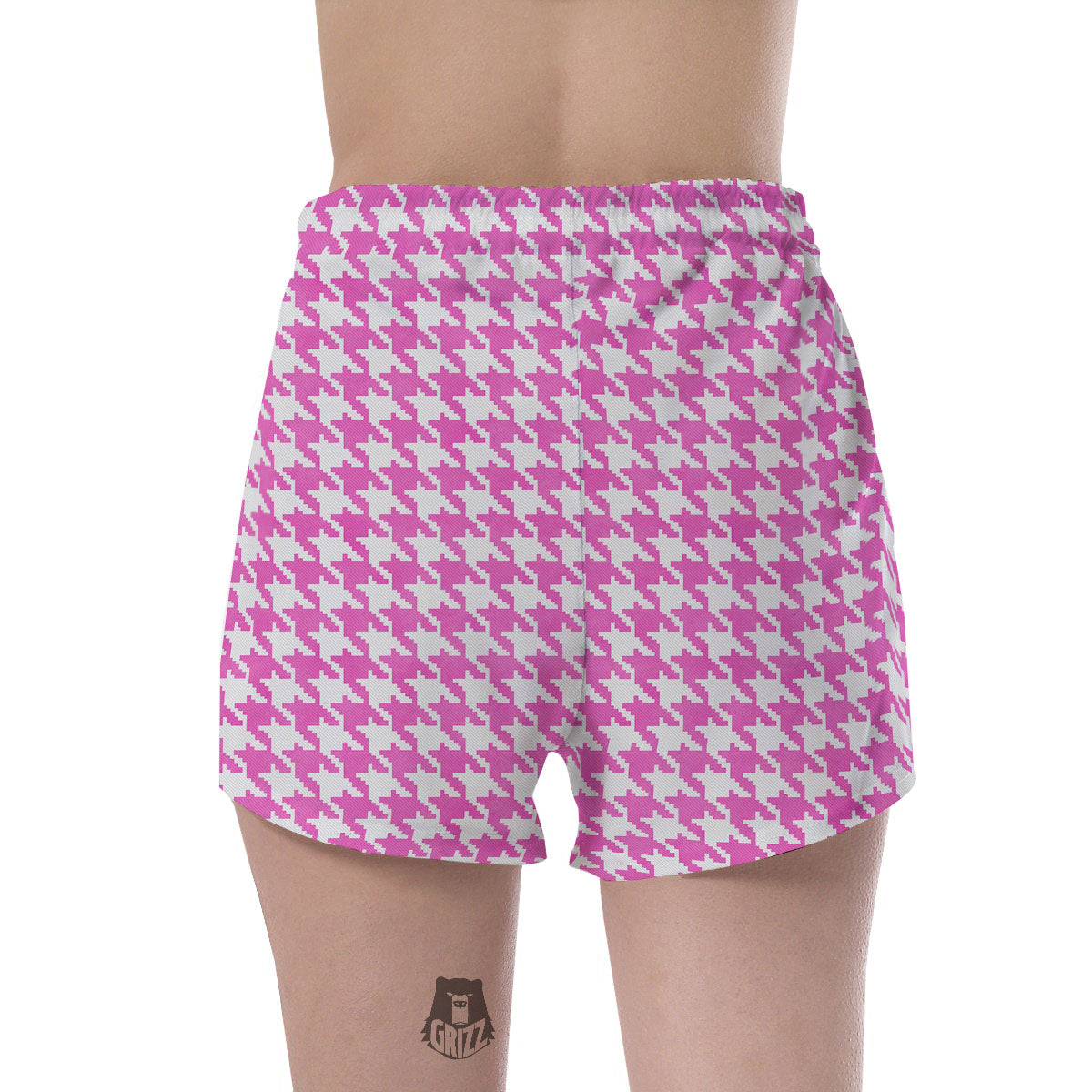 White Houndstooth And Pink Print Women's Shorts-grizzshop