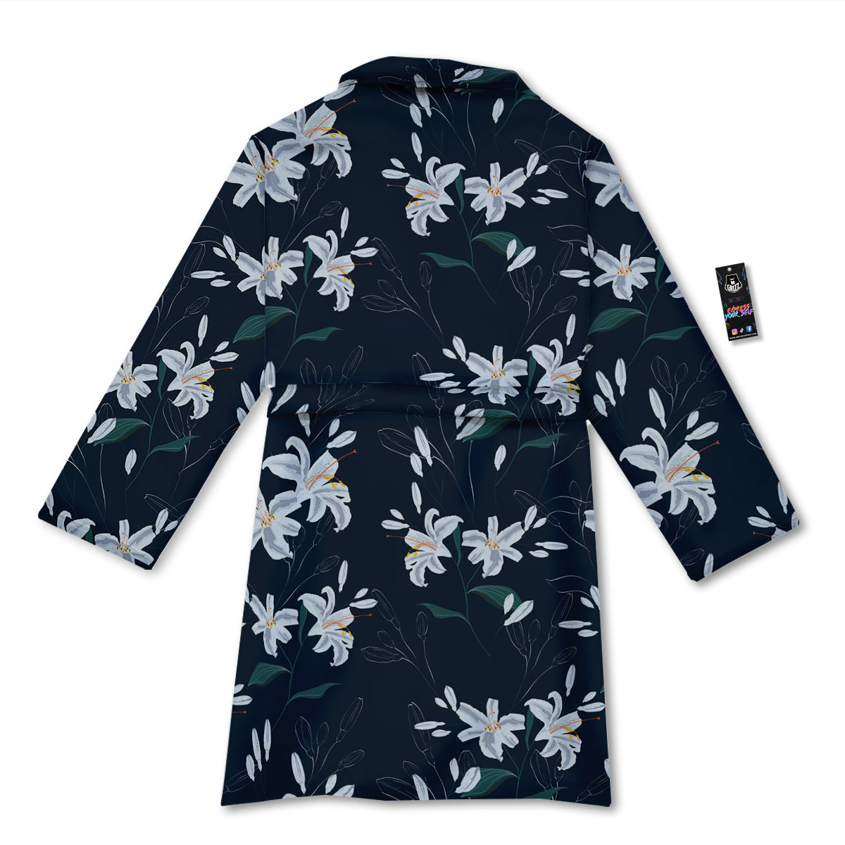 White Lily Black Print Pattern Bathrobe-grizzshop