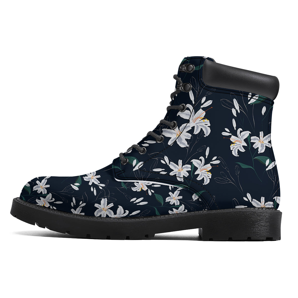 White Lily Black Print Pattern Boots-grizzshop