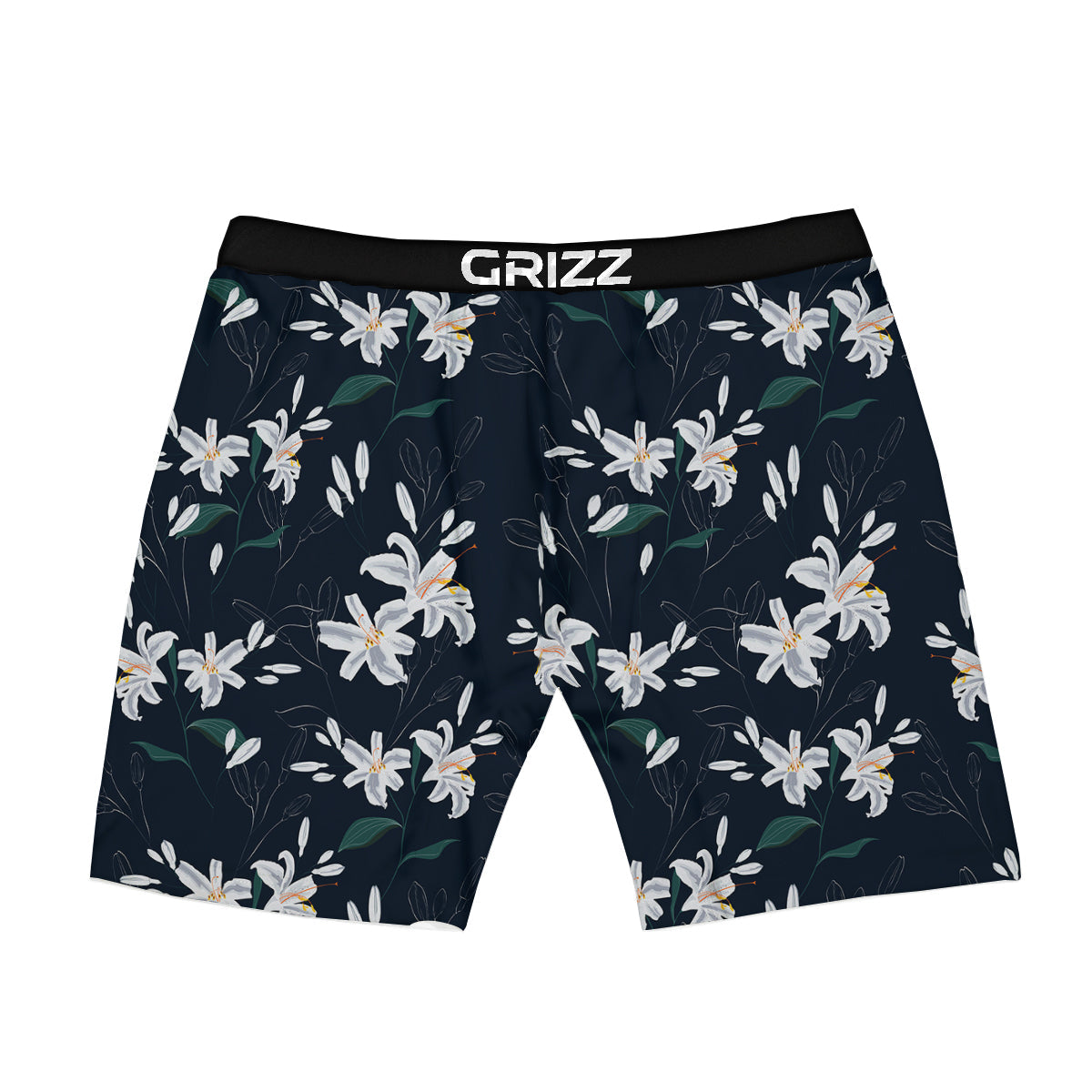 White Lily Black Print Pattern Boxer Briefs-grizzshop