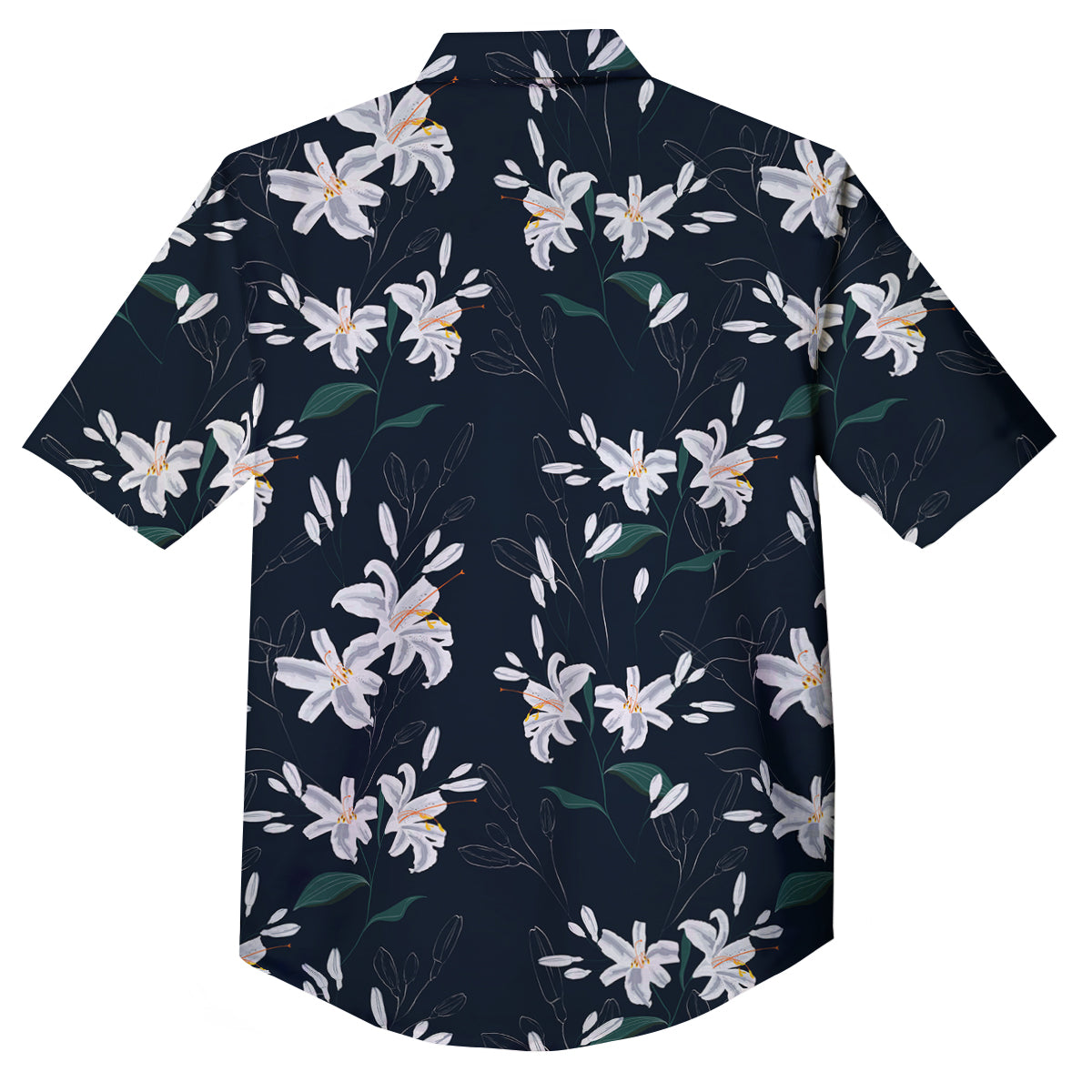 White Lily Black Print Pattern Button Up Shirt-grizzshop