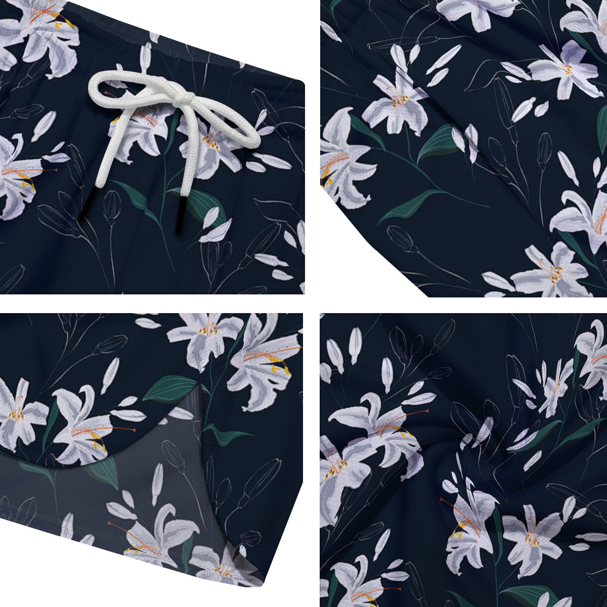 White Lily Black Print Pattern Men's Running Shorts-grizzshop