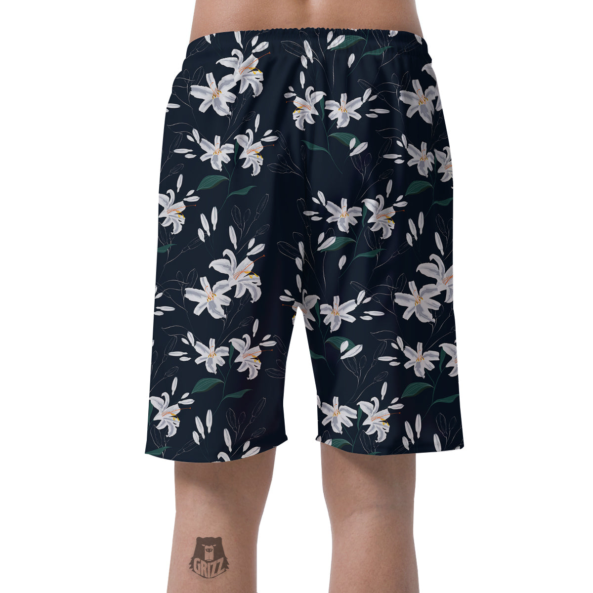White Lily Black Print Pattern Men's Shorts-grizzshop