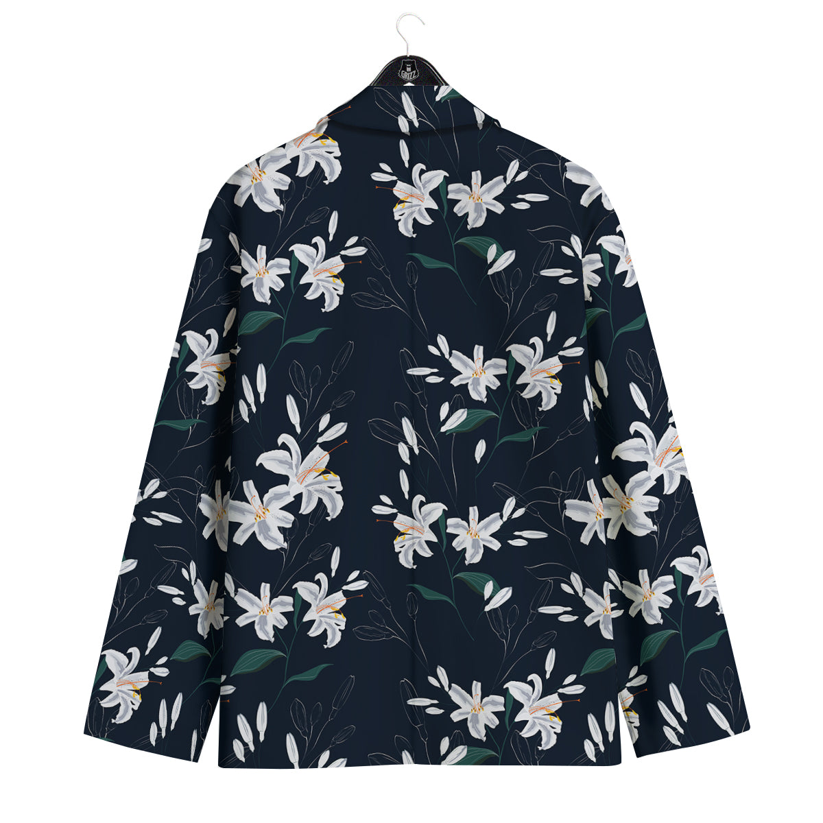 White Lily Black Print Pattern Men's Sport Coat-grizzshop