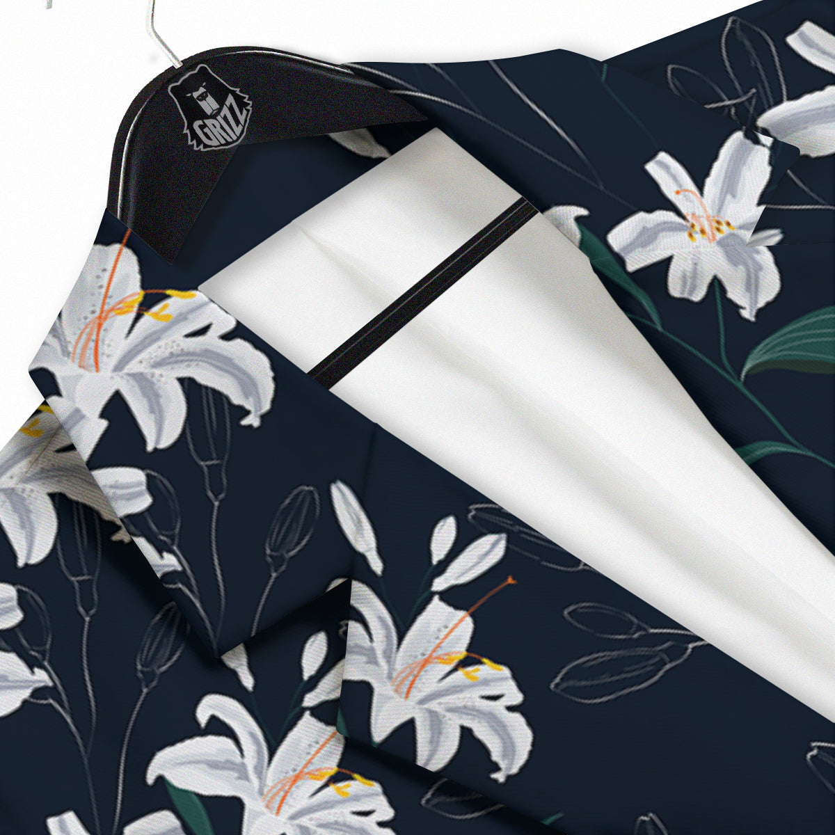 White Lily Black Print Pattern Men's Sport Coat-grizzshop