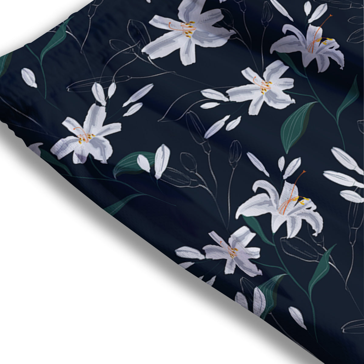 White Lily Black Print Pattern Mesh Shorts
