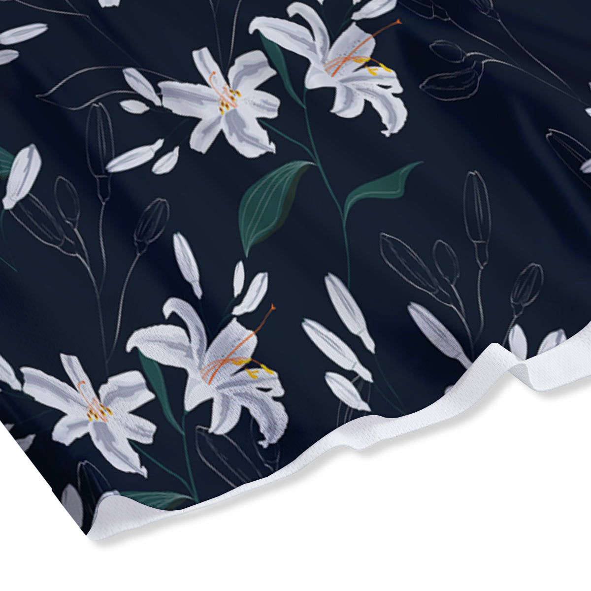 White Lily Black Print Pattern Mesh Shorts