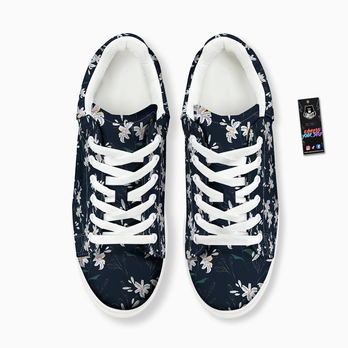 White Lily Black Print Pattern Platform Shoes-grizzshop