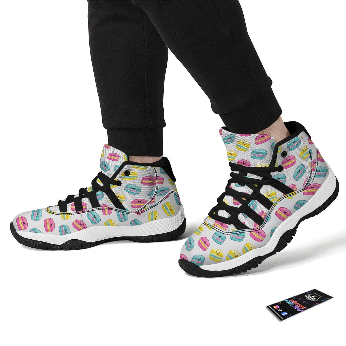 White Macaron Black Bball Shoes-grizzshop