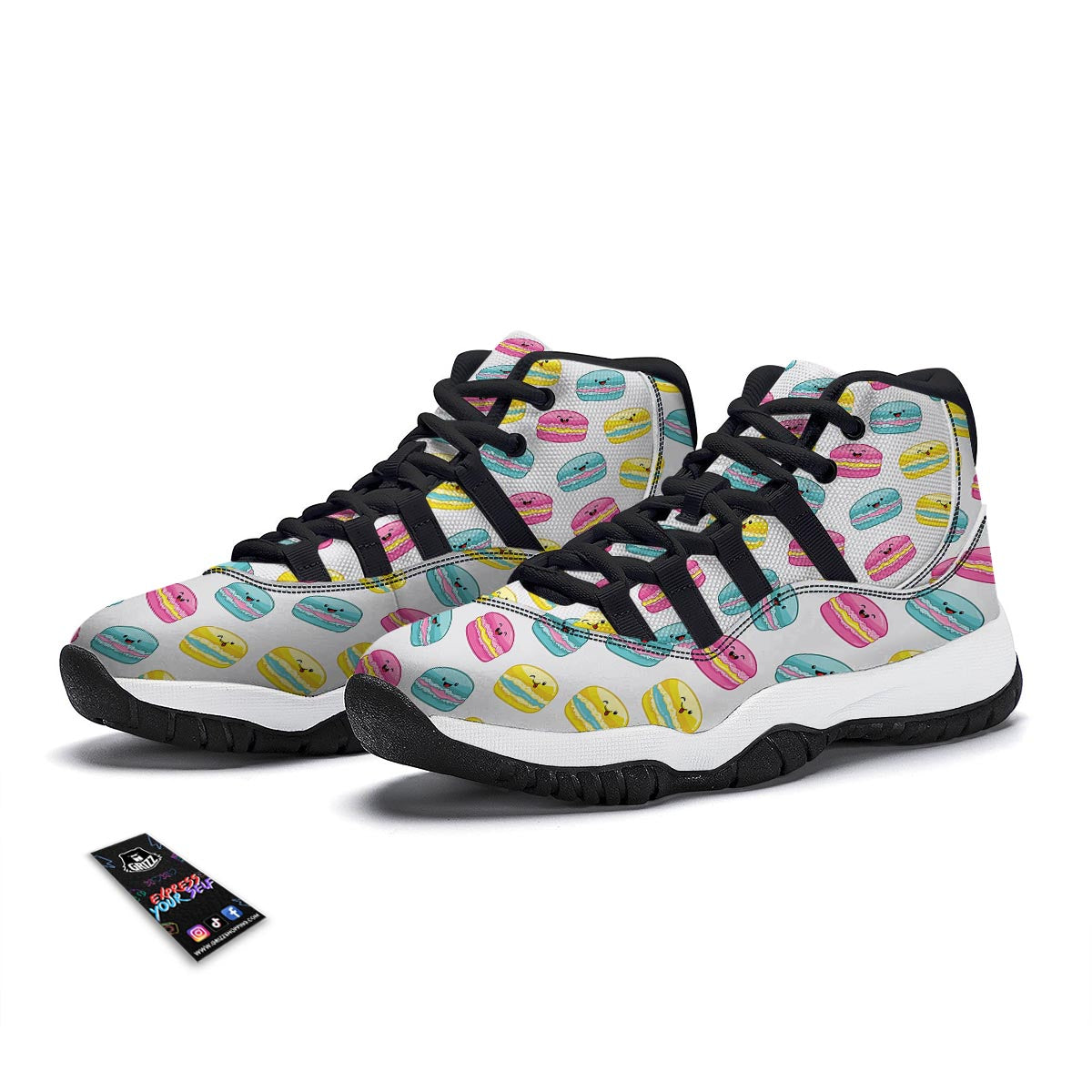 White Macaron Black Bball Shoes-grizzshop