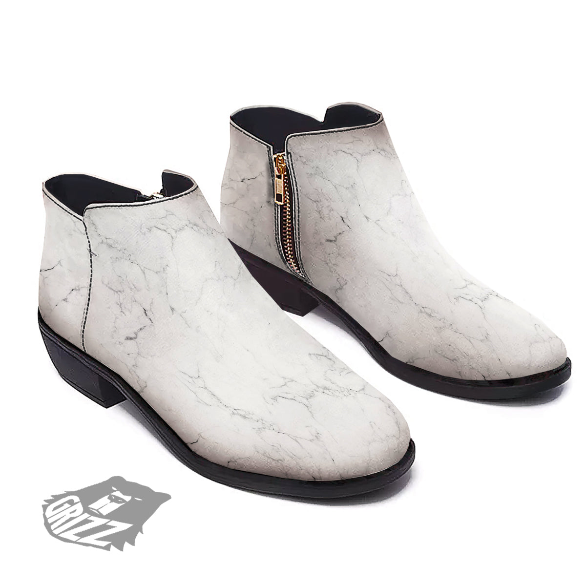 White Marble Pattern Ankle Boots-grizzshop