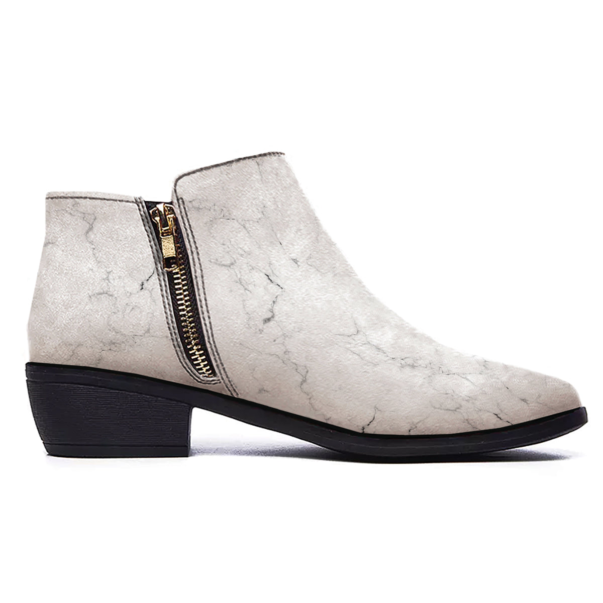 White Marble Pattern Ankle Boots-grizzshop