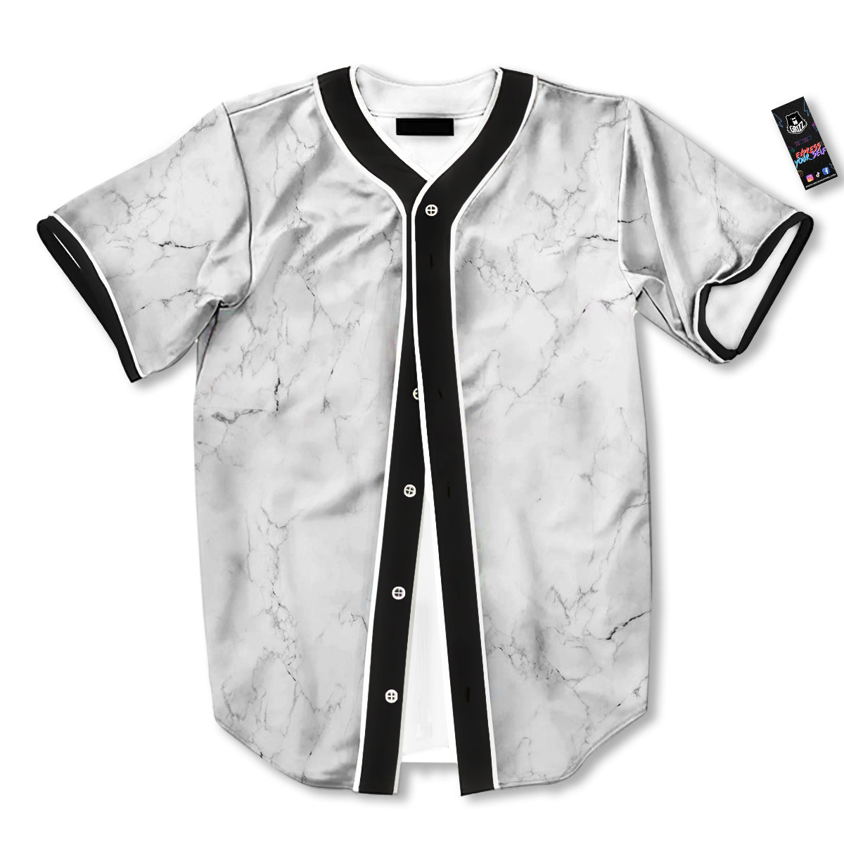 White Marble Pattern Baseball Jersey-grizzshop