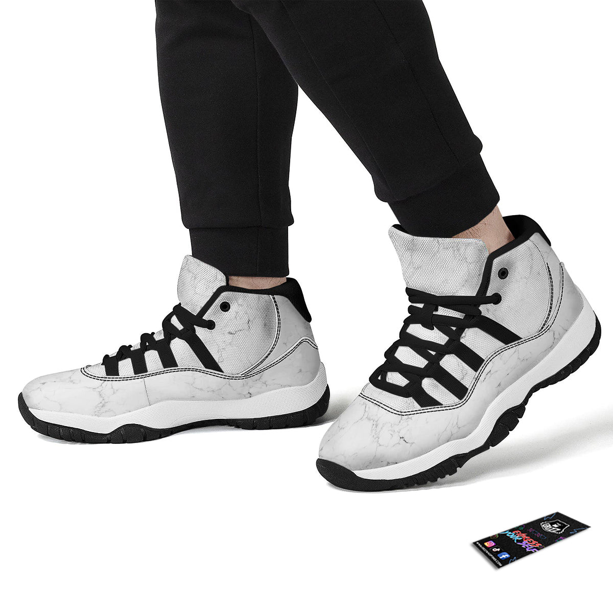 White Marble Pattern Black Bball Shoes-grizzshop