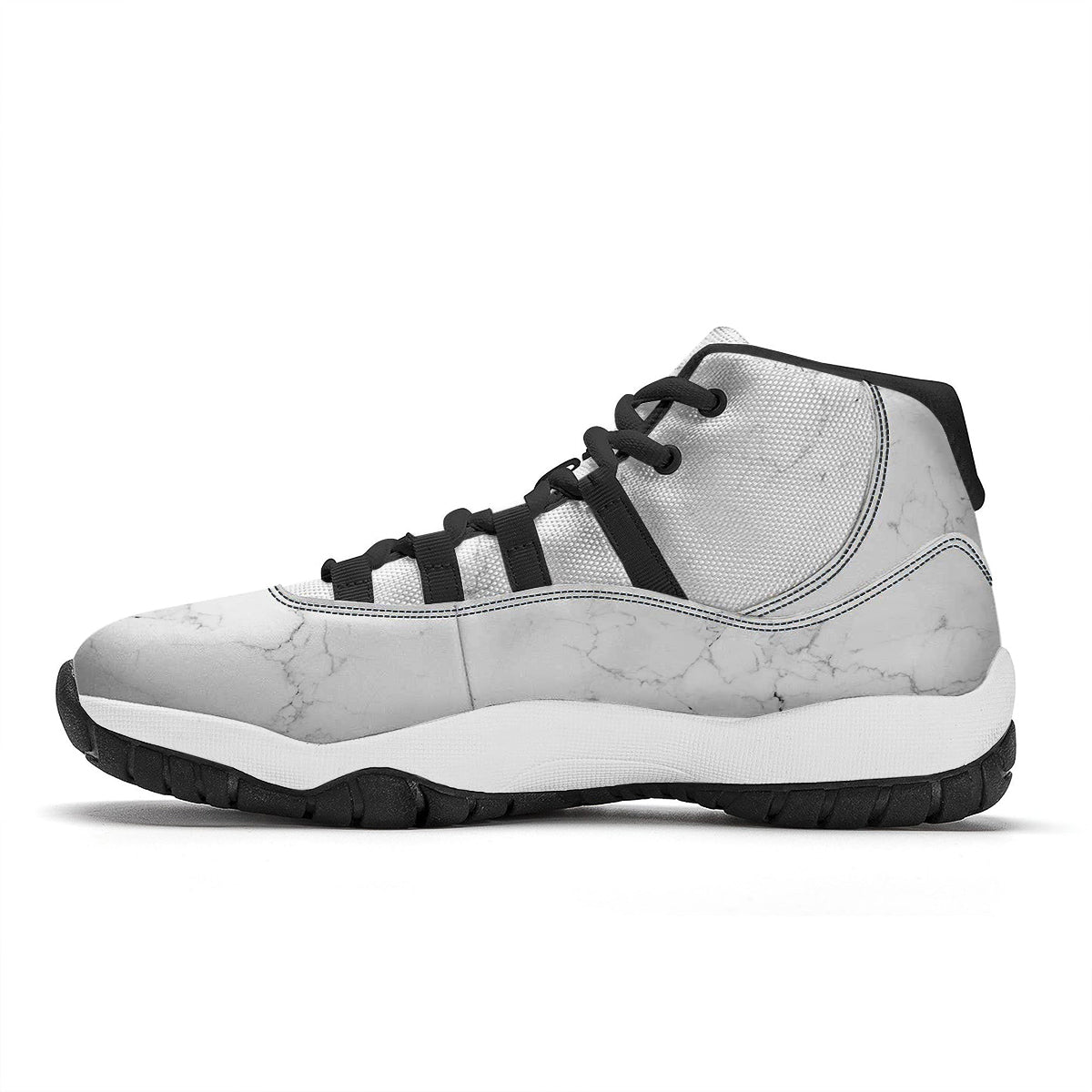 White Marble Pattern Black Bball Shoes-grizzshop