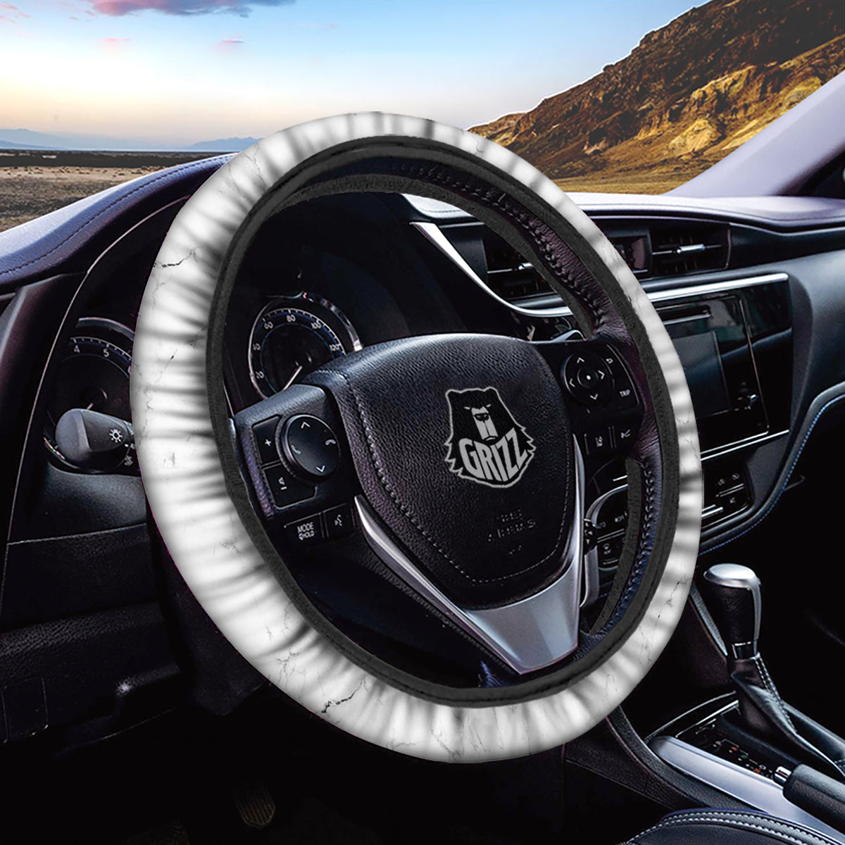White Marble Pattern Car Steering Wheel Cover-grizzshop