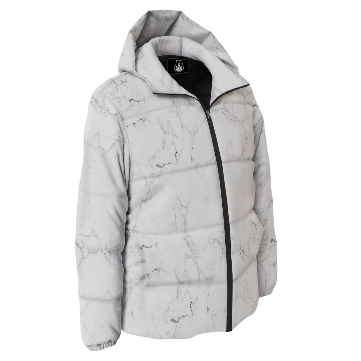 White Marble Pattern Down Jacket-grizzshop