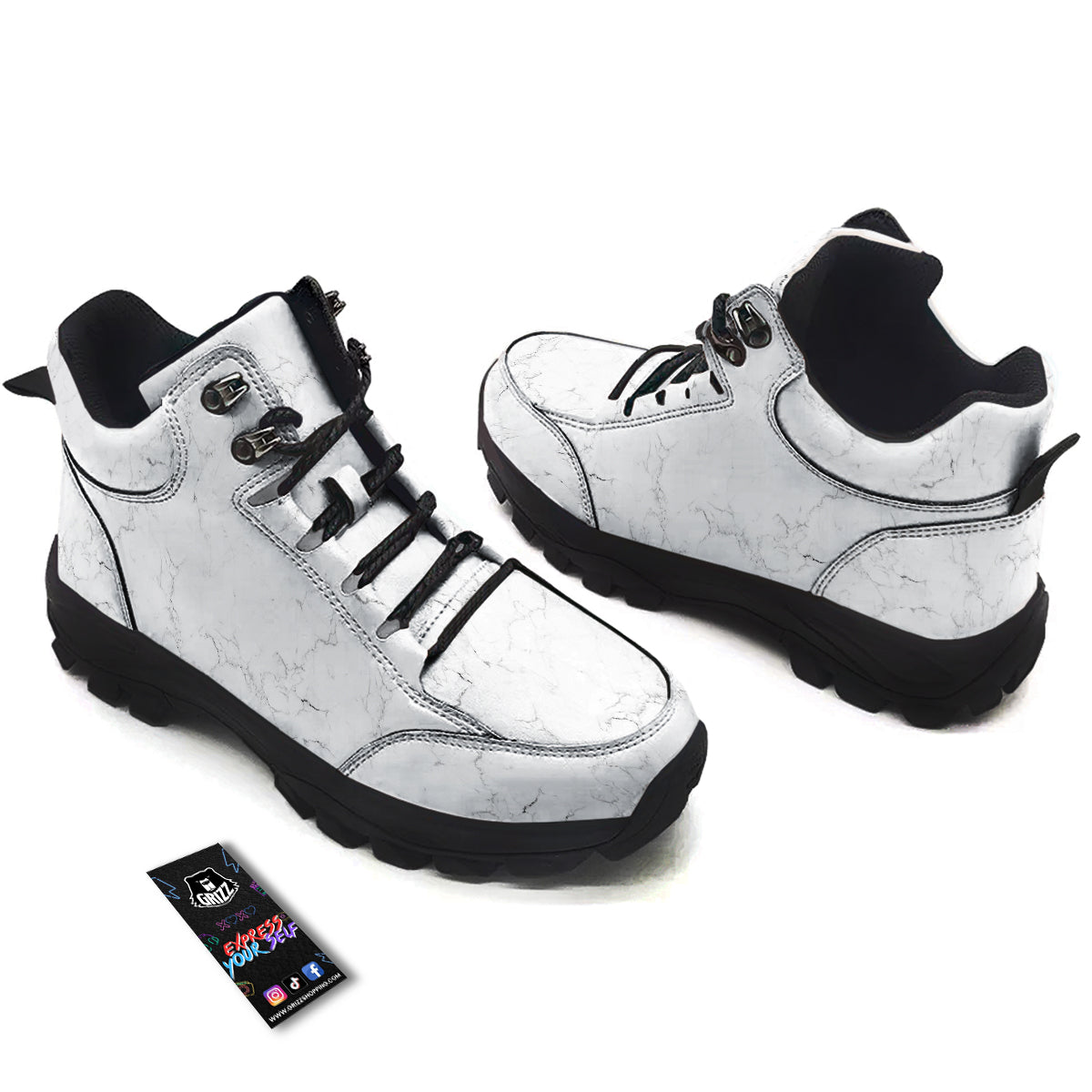White Marble Pattern Hiking Shoes-grizzshop