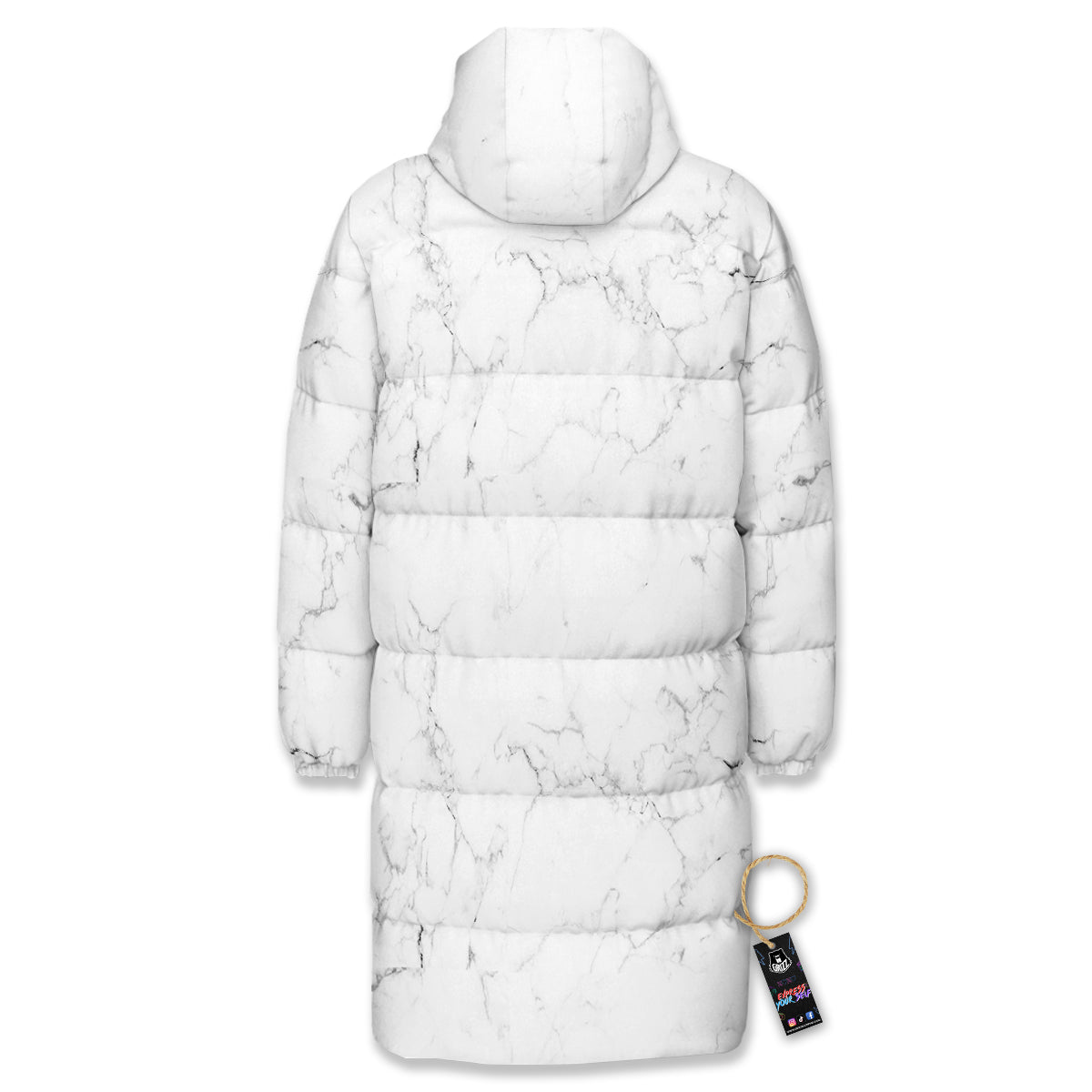White Marble Pattern Long Down Jacket-grizzshop