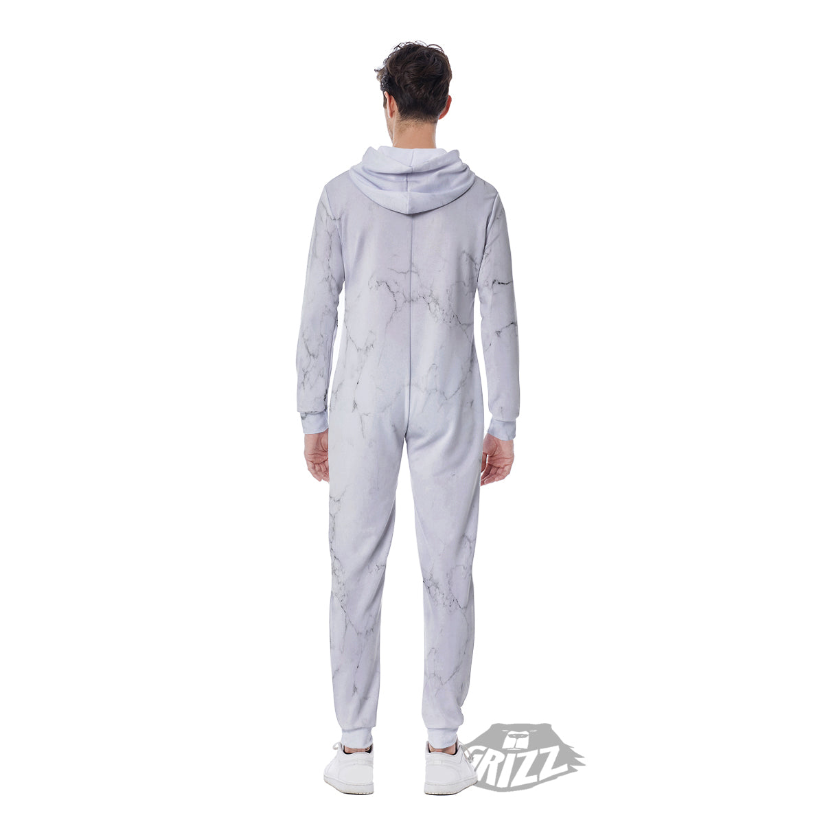 White Marble Pattern Men's Jumpsuit-grizzshop