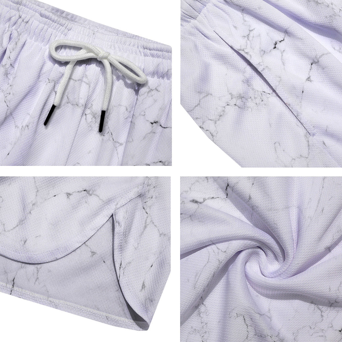 White Marble Pattern Men's Running Shorts-grizzshop