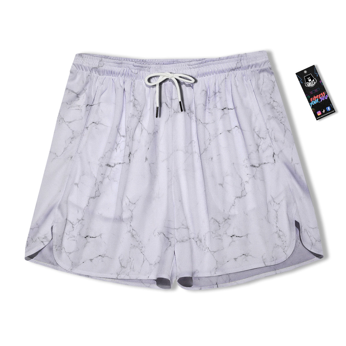 White Marble Pattern Men's Running Shorts-grizzshop