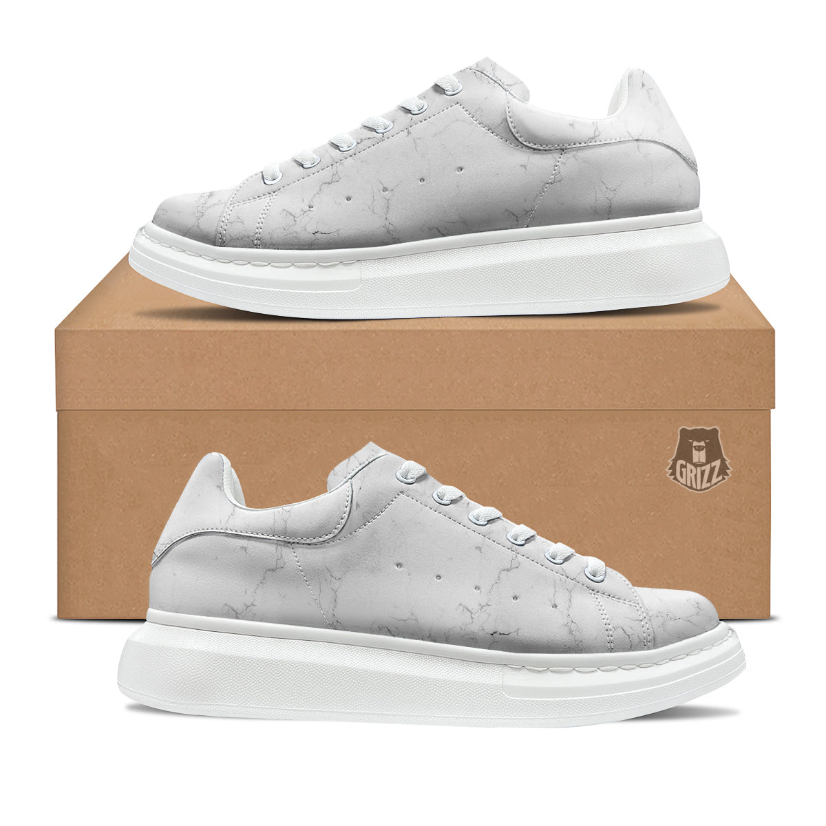 White Marble Pattern Platform Shoes-grizzshop