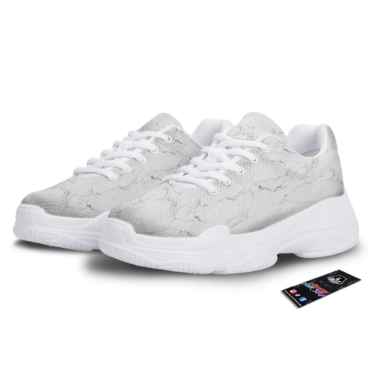 White Marble Pattern White Chunky Shoes-grizzshop