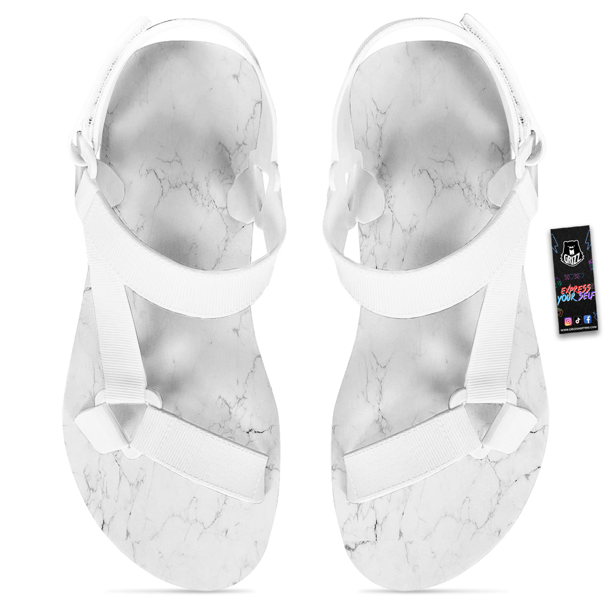 White Marble Pattern White Open Toe Sandals-grizzshop