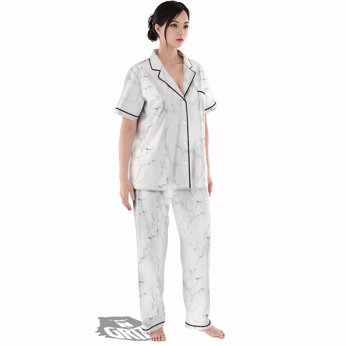 White Marble Pattern Women's Pajamas Set-grizzshop