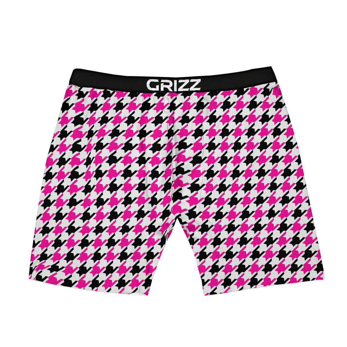 White Pink And Black Houndstooth Print Boxer Briefs-grizzshop