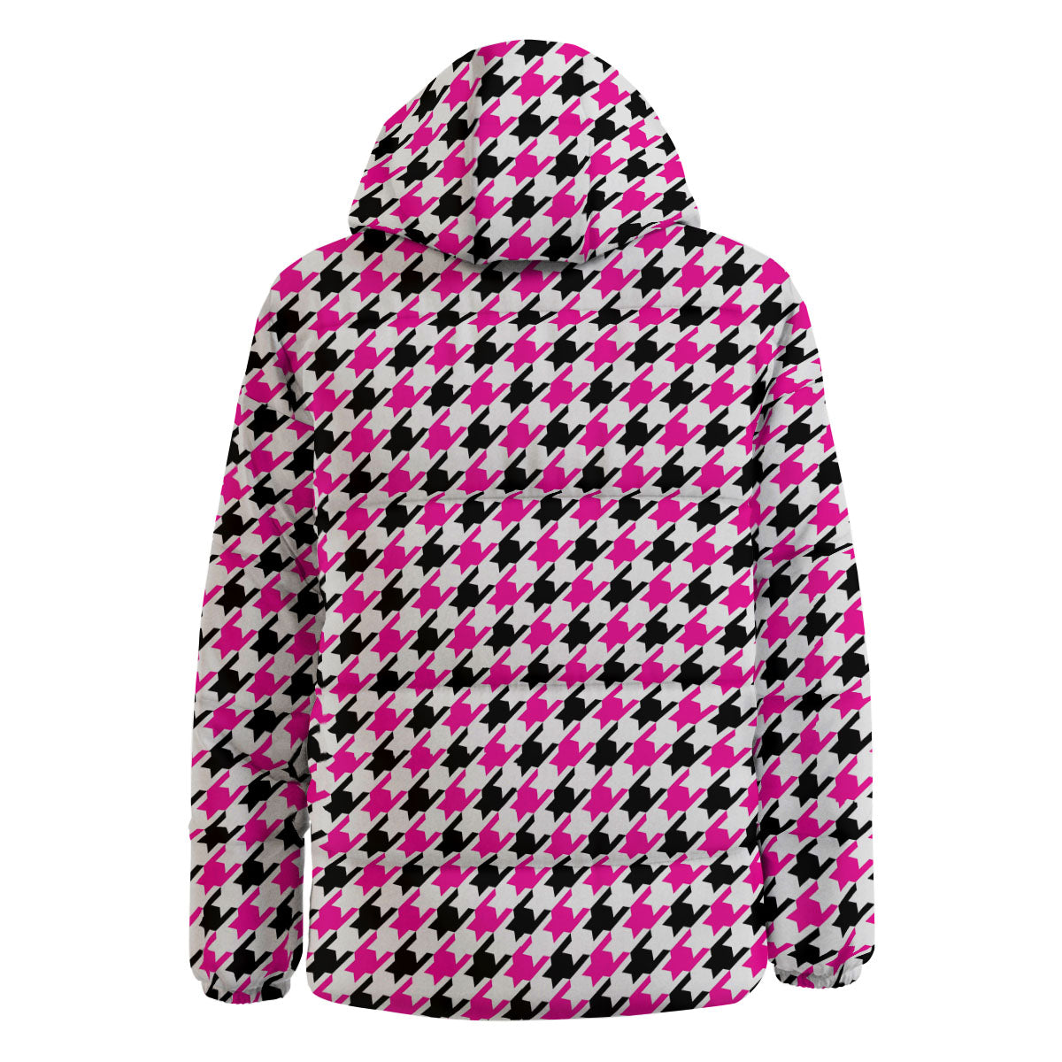 White Pink And Black Houndstooth Print Down Jacket-grizzshop