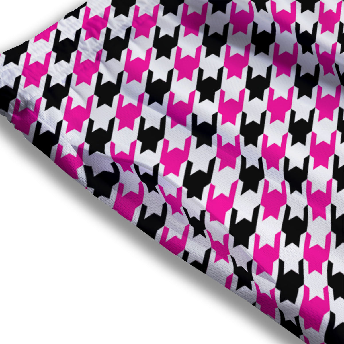 White Pink And Black Houndstooth Print Mesh Shorts
