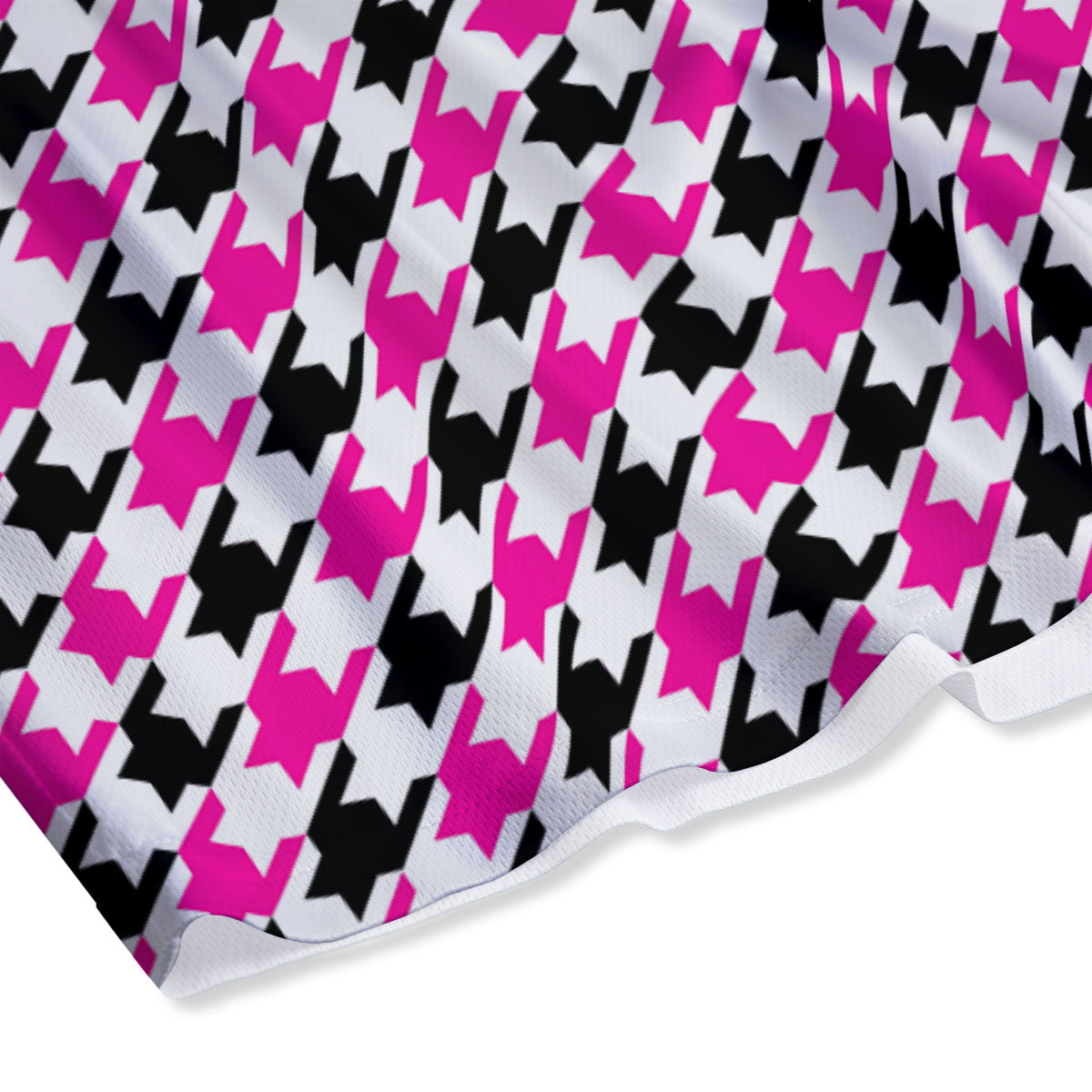 White Pink And Black Houndstooth Print Mesh Shorts