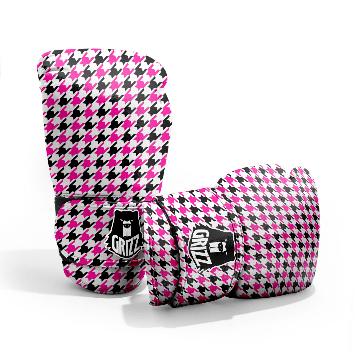 White Pink And Black Houndstooth Print Pro Boxing Glove